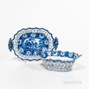 Blue Transfer-decorated Fruit Bowl and Underplate