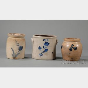Three Small Cobalt Floral-decorated Stoneware Items