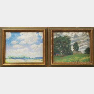 Albert Van Nesse Greene (American, 1887-1971) Two Landscapes: Field with House and Trees