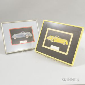Two Framed 1939 Packard Super-8 Convertible Automobile Prints