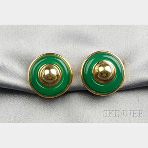 18kt Gold and Dyed Green Chalcedony Earclips, Tiffany & Co.