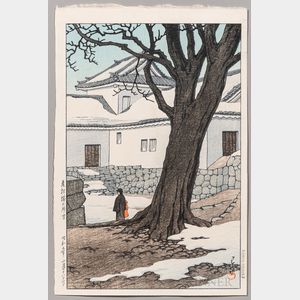 Kawase Hasui (Japanese, 1883-1957) Lingering Snow at Hikone Castle