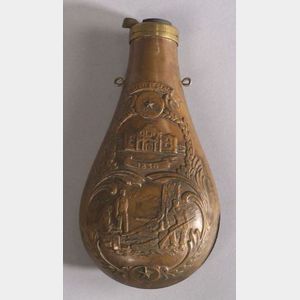 Embossed Copper and Brass Commemorative Powder Flask