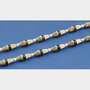 14kt Gold, Nephrite Bead, and Cultured Pearl Necklace