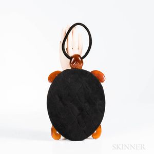 Vintage Black Suede and Bakelite Turtle Handbag
