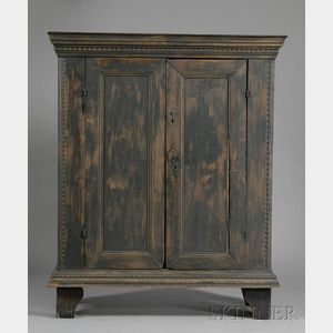 Black-painted Yellow Pine Carved Cupboard