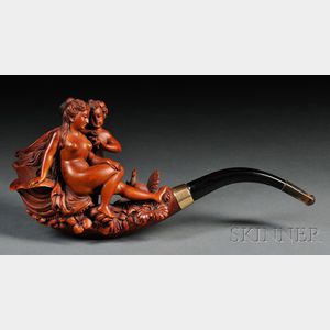 Carved Meerschaum Pipe with Cherub and Nude Woman