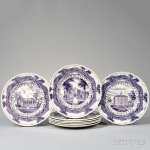 Eight Wedgwood Purple Transfer-decorated Williams College Dinner Plates