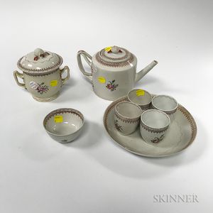 Twenty-six Pieces of Floral-decorated Lowestoft Porcelain Teaware