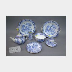 Forty-piece European Gilt Highlighted Blue and White Porcelain Tea Set.