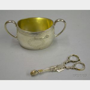Victorian Silver Open Sugar and a Pair of Silver Shell-form Sugar Nips
