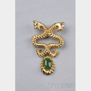 14kt Gold Serpent Pendant/Brooch