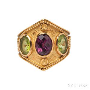 18kt Gold, Garnet, and Peridot Ring
