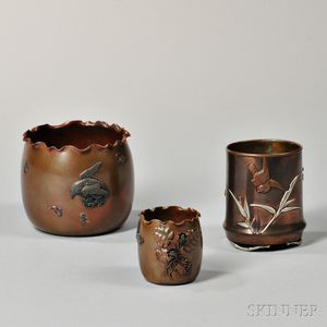 Three American Copper and Mixed Metal Vases