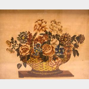American School, 19th Century Still Life of a Basket of Flowers.