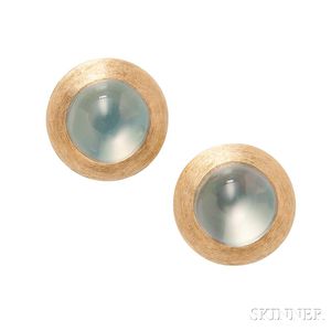 18kt Gold and Moonstone Earclips, Henry Dunay
