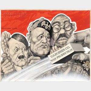 Arthur Szyk (American, 1894-1951) U.S. Rubber Co. War Production /A Political Cartoon of the Axis Alliance
