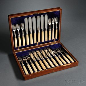 Edward VII Boxed Sterling Silver and Ivory Fish Service