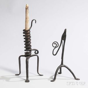 Wrought Iron Candle Holder and Rushlight