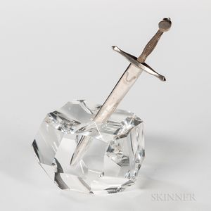 Steuben Sterling Silver, 18kt Gold, and Glass "Excalibur" Letter Opener