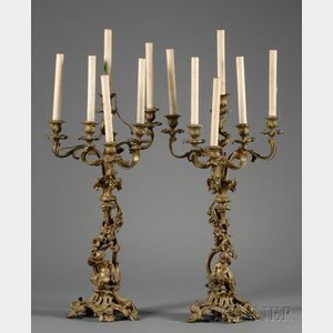 Pair of Louis XV Style Bronze Six-Light Candelabra