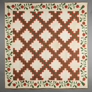 Pieced and Appliqued Cotton Irish Chain Quilt