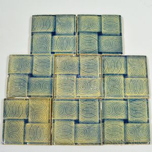 Eight Raritan Art Tile Works Art Pottery Tiles