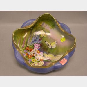 Nippon Handpainted Porcelain Fruit Bowl with Garden Landscape Interior.