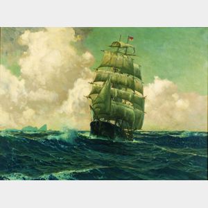 Michael Zeno Diemer (German, 1867-1939) Ship Under Full Sail