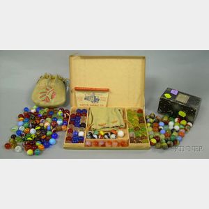 Collection of Boxed and Bagged Glass Marbles