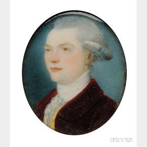 Portrait Miniature of a Gentleman Wearing a Powdered Wig and Maroon Jacket