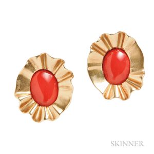 18kt Gold and Coral Earclips, Angela Cummings