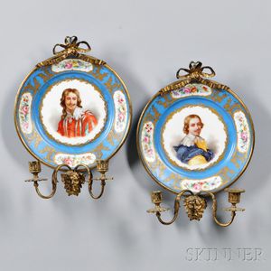Pair of Sevres-style Porcelain and Gilt-bronze Sconces