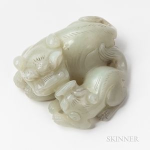 Jade Carving of a Shishi with Cub