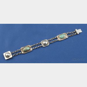 Arts & Crafts Sterling Silver and Turquoise Bracelet