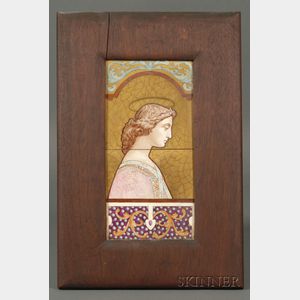 Mahogany Framed James Callowhill Hand-painted Portrait of Gabrielle on Tiles