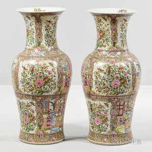 Pair of Famille Rose Floor Vases