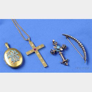 Three Antique Gem-set Jewelry Items