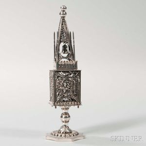 Silver and Silver Filigree Tower-form Spice Container