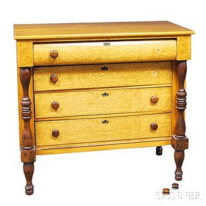 Late Federal Bird's-eye Maple and Mahogany Chest of Drawers
