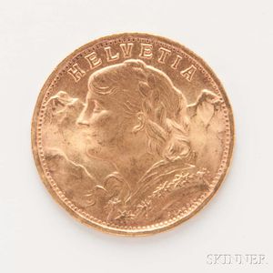 1935 Swiss Twenty Franc Gold Coin. 
