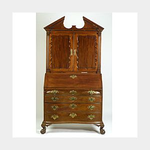 Chippendale Mahogany Carved Desk/Bookcase,