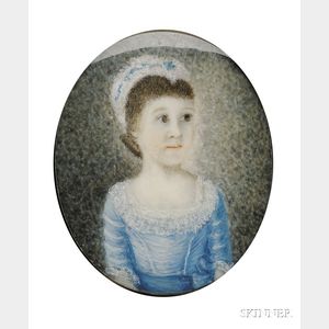 Small Portrait Miniature of a Girl Wearing a Blue Dress
