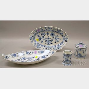 Four Pieces of Meissen-type Blue and White Porcelain Tableware