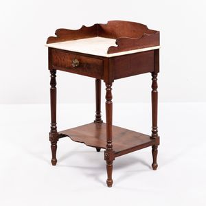 Mahogany Marble Top Stand with Medial Shelf