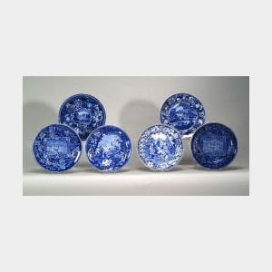 Six Blue and White Transfer Decorated Staffordshire Blue Plates