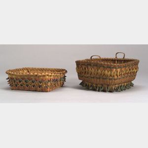 Two Paint Decorated Woven Splint Baskets