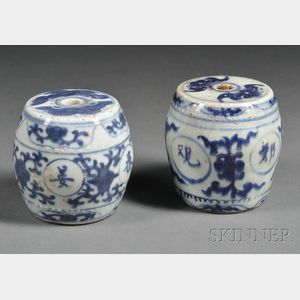 Two Blue and White Brush Weights