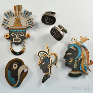 Five Pieces of Mexican Piedra Negra and Metales Jewelry