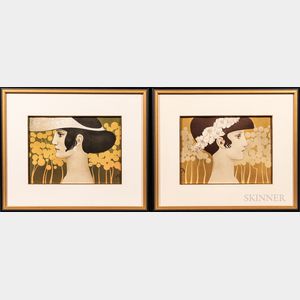 Manuel Orazi (Italian/French, 1860-1934) Two Framed Prints: Women in Profile.